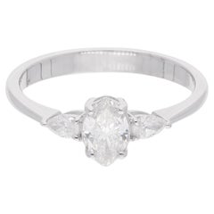 Dainty SI/H Marquise Pear Diamond Three Stone Engagement Ring 18k White Gold (Bague de fiançailles à trois pierres)
