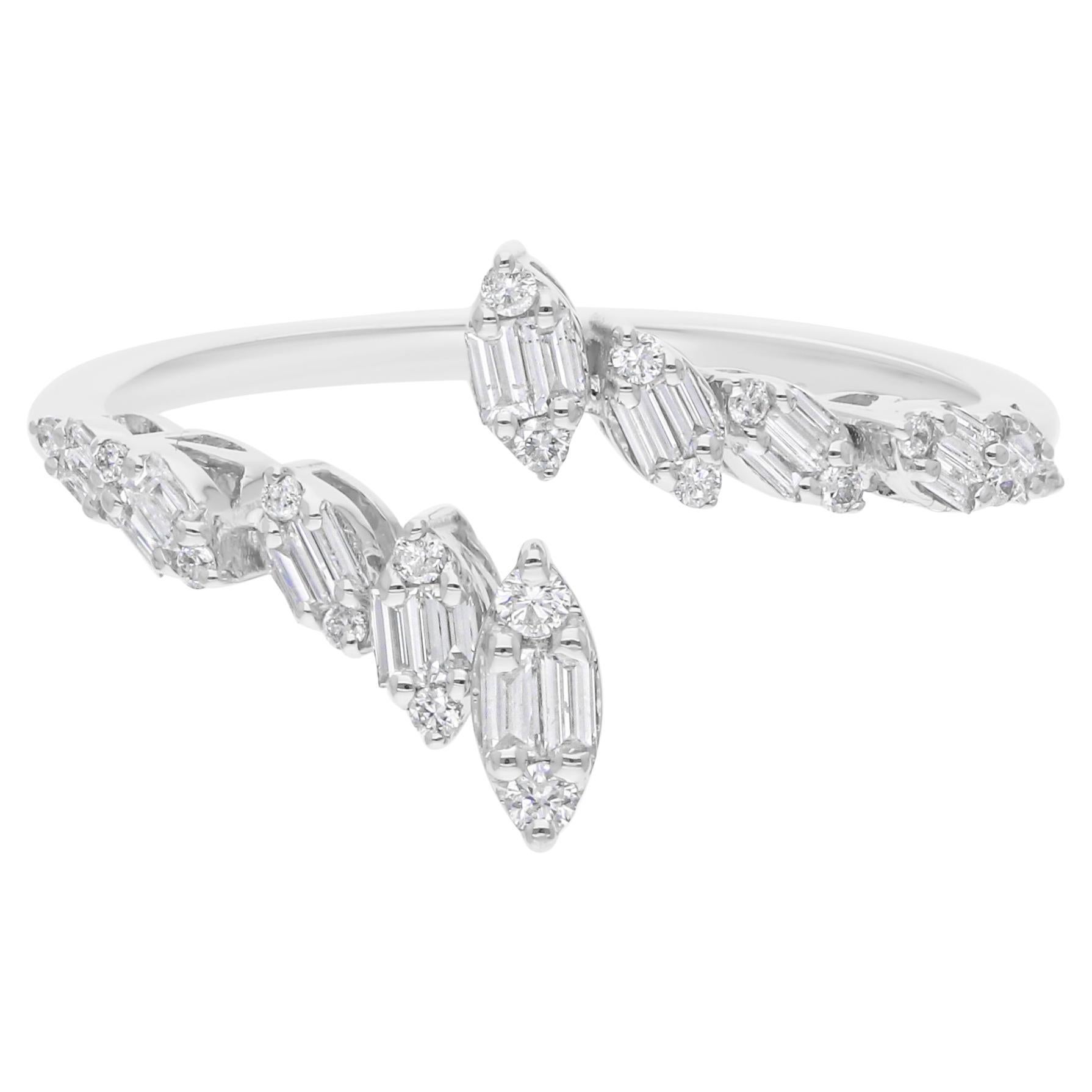 For Sale:  Dainty SI/H Minimalist Diamond Cluster 18 Karat White Gold Bypass Ring