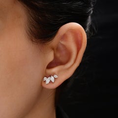Natural Diamond Stud Earrings 1.05 Carat 18K White Gold Marquise & Pear Diamond