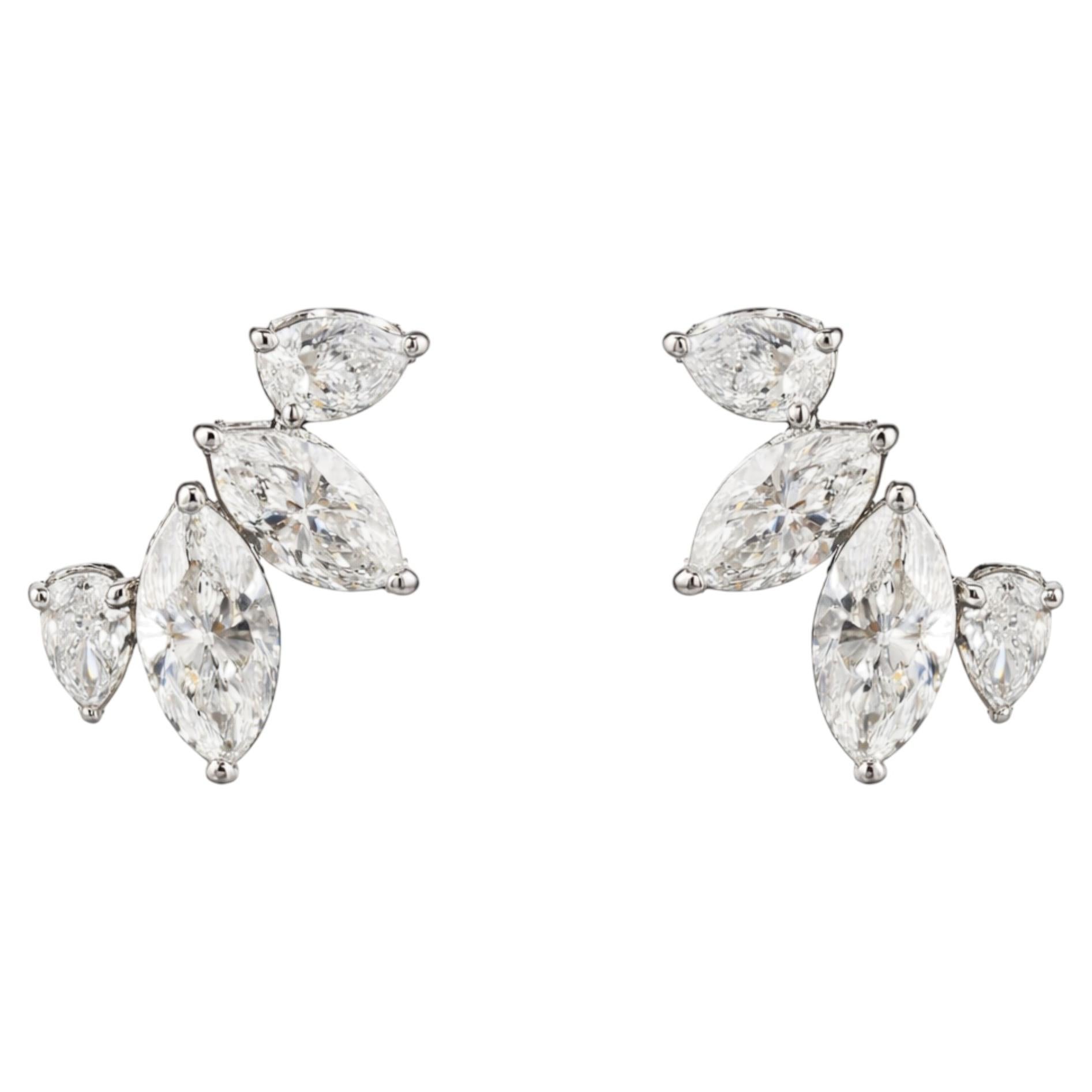 Natural Diamond Stud Earrings 1.05 Carat 18K White Gold Marquise & Pear Diamond
