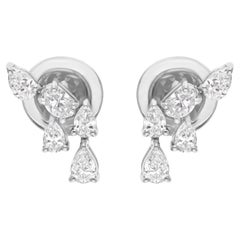 Dainty SI/H Natural Diamond Cluster Stud Earrings 14 Karat White Gold