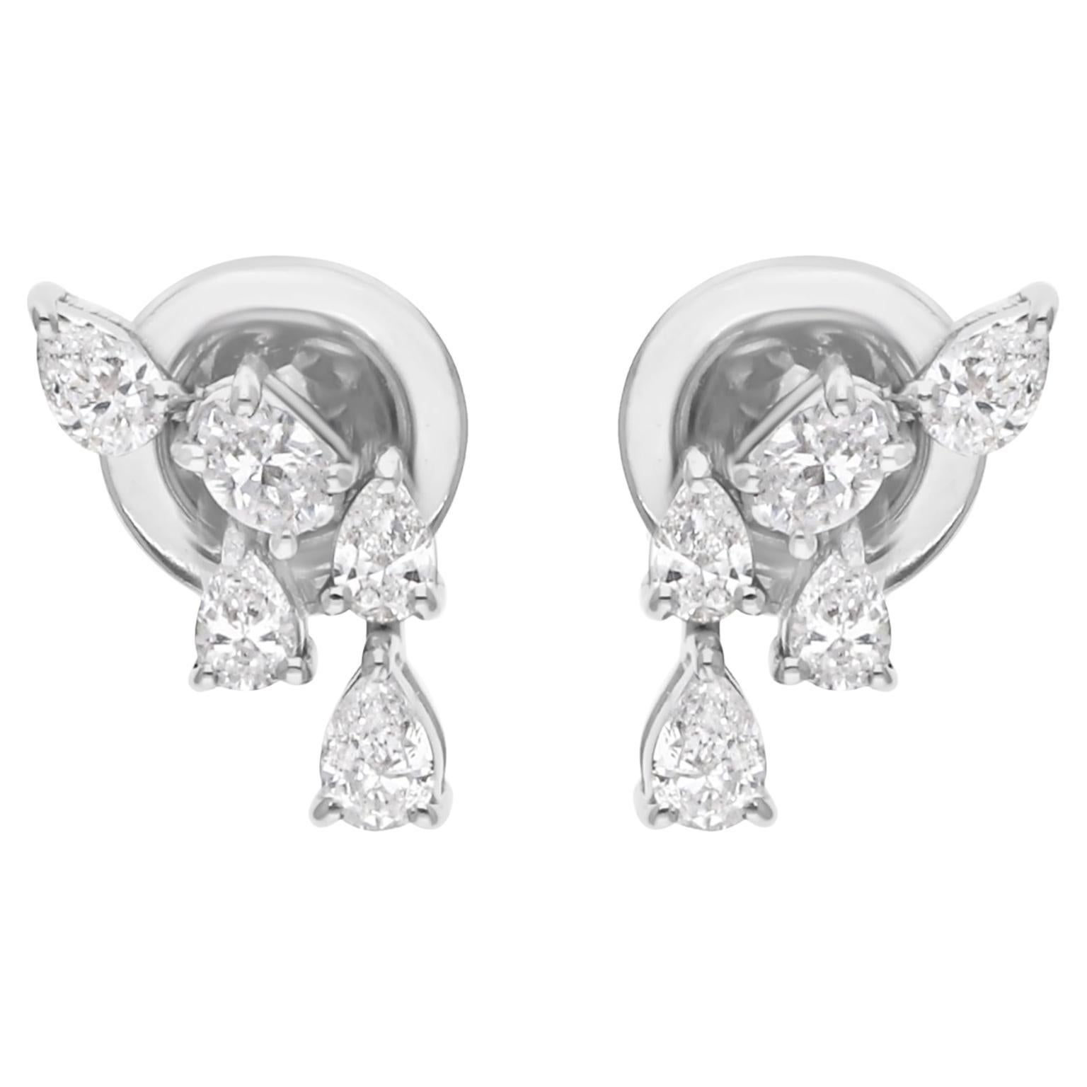 Dainty SI/H Natural Diamond Cluster Stud Earrings 18 Karat White Gold