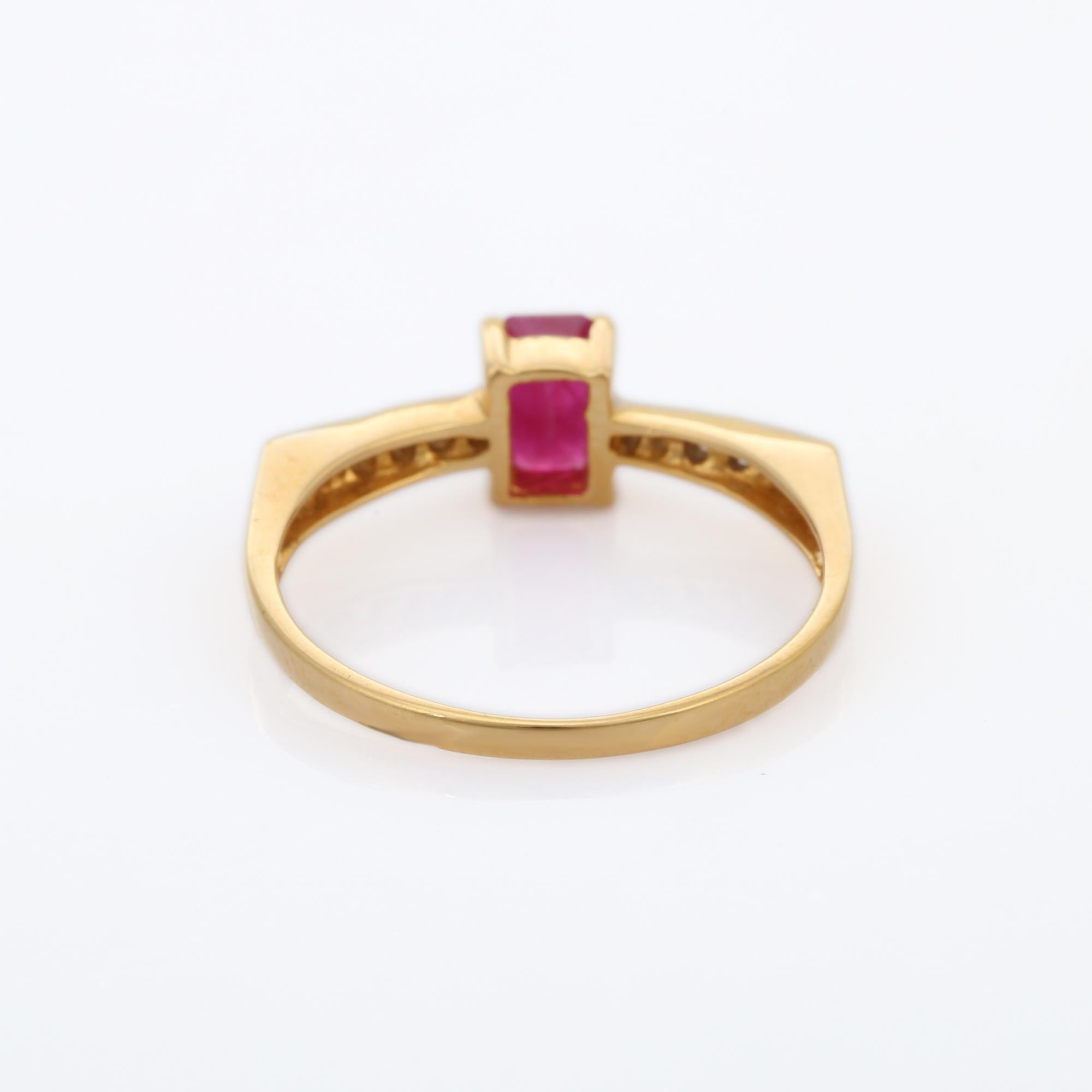For Sale:  Dainty Stackable Octagon Cut Diamond and Ruby 18K Yellow Gold Ring 3