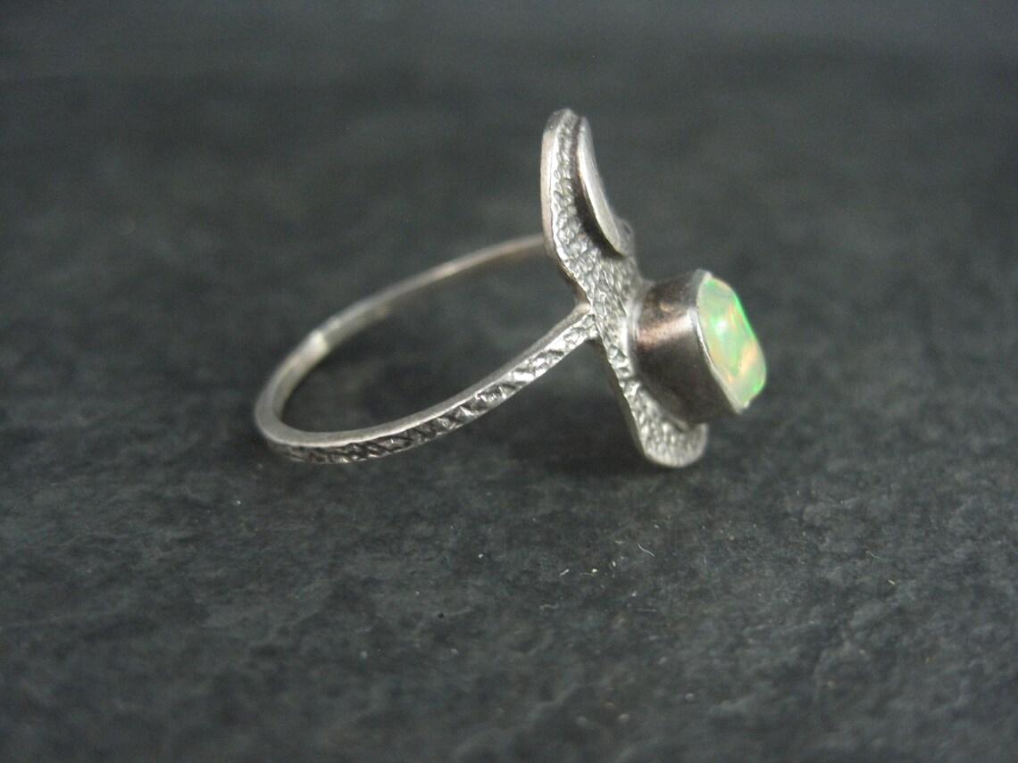 Arts and Crafts Dainty Sterling Opal Moon Ring