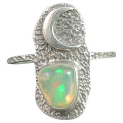 Dainty Sterling Opal Moon Ring