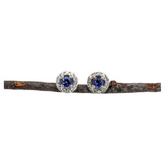 Dainty Tanzanite Studs w Natural Diamond Halo in Solid 14K White Gold  RD 4mm