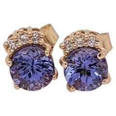 Dainty Tanzanite Studs With Natural Diamond Accents in Solid 14K Yellow Gold