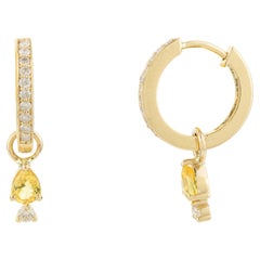 Dainty Teardrop Yellow Sapphire Diamond Huggie Earrings in 14k Solid Yellow Gold