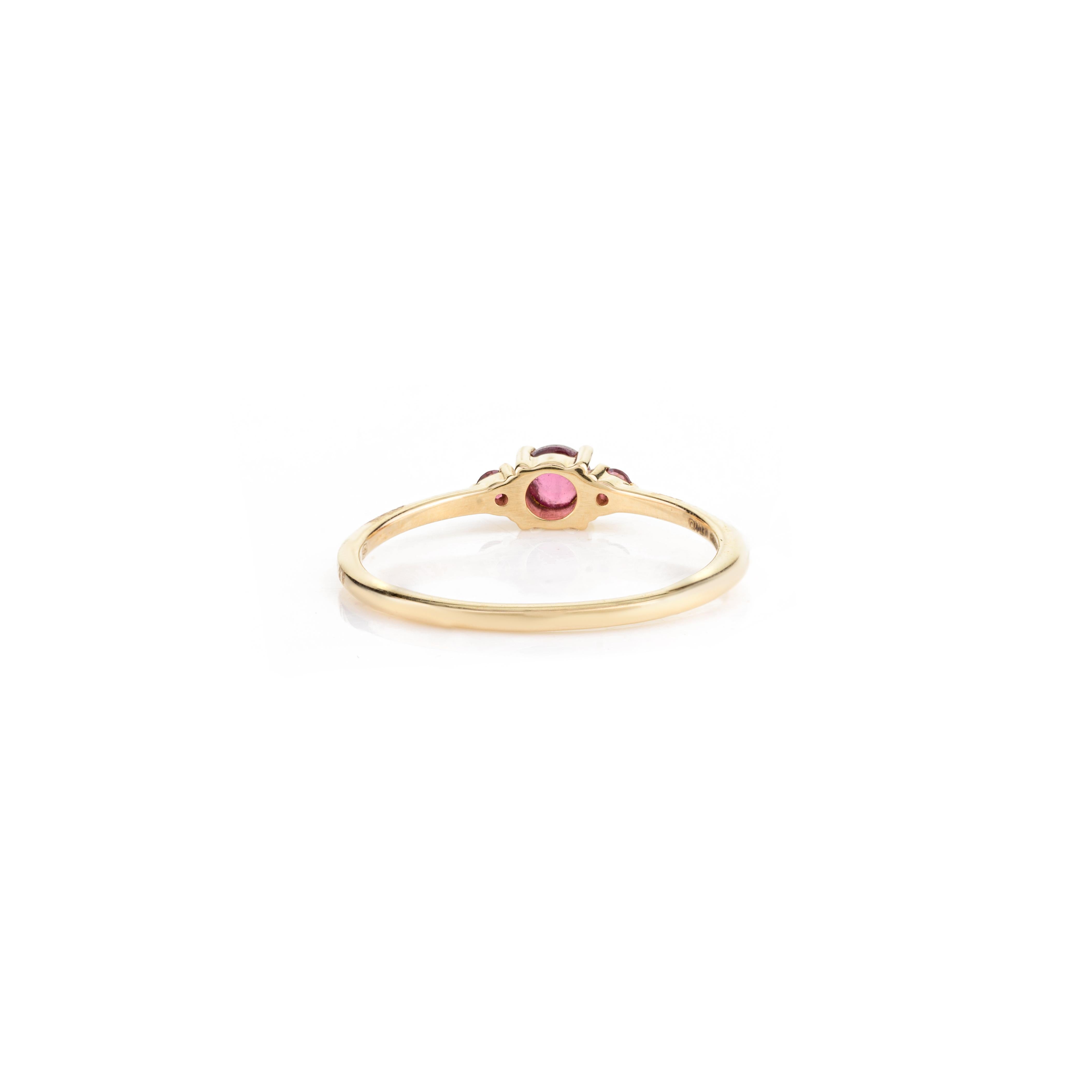 For Sale:  Dainty Three Stone Garnet Ring 14k Solid Yellow Gold Promise Ring for Her 5