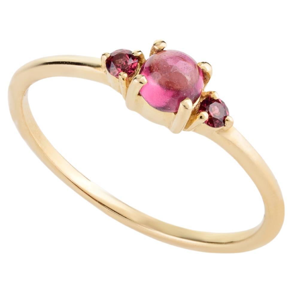 For Sale:  Dainty Three Stone Garnet Ring 14k Solid Yellow Gold Promise Ring for Her