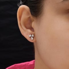 Dainty Triple 0.77 Carat Diamond Cluster Stud Earrings 18 Karat White Gold