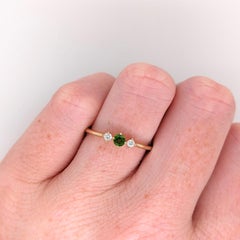 Dainty Tsavorite Ring w Earth Mined Diamonds in Solid 14K Gold  Round 3mm
