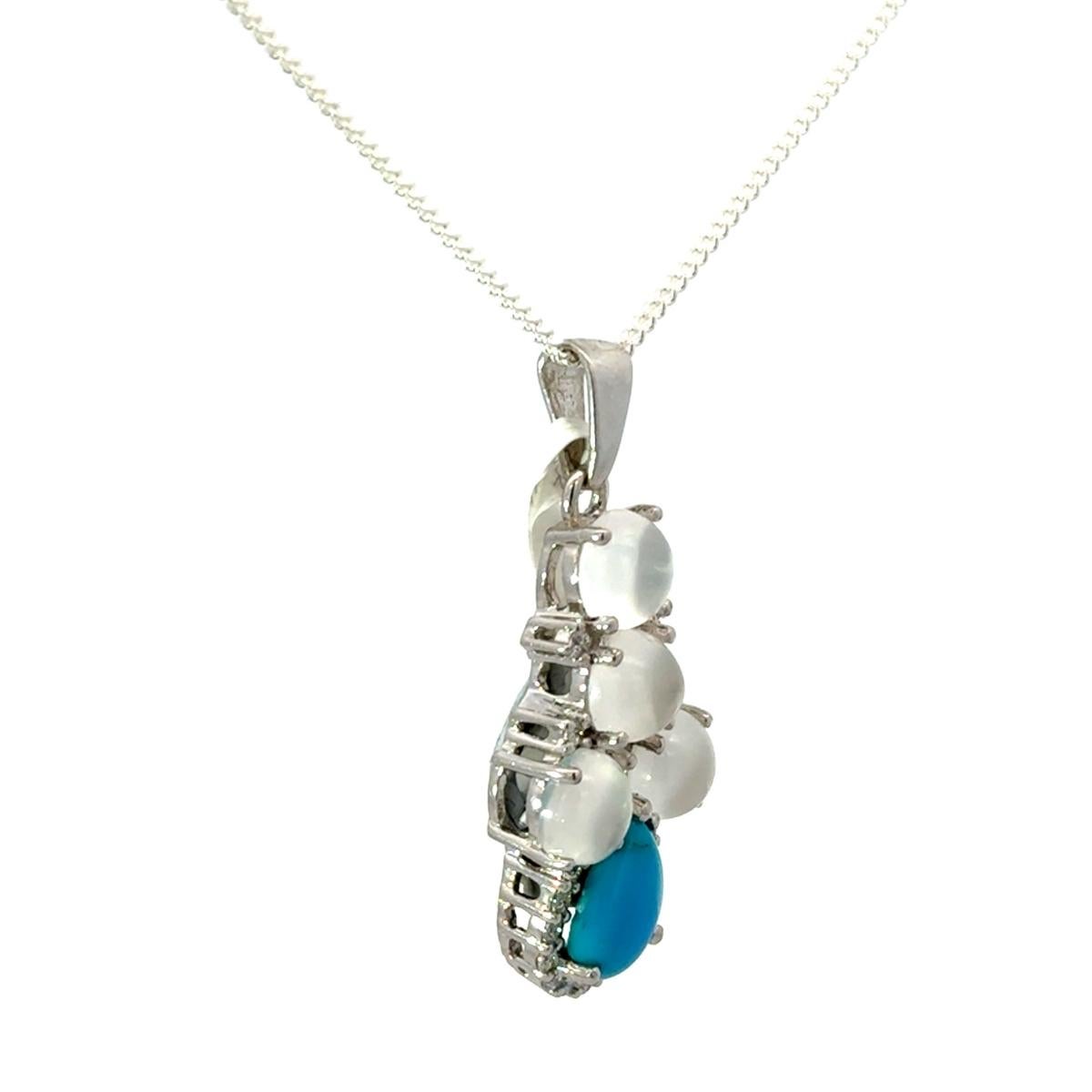 Art Nouveau Dainty Turquoise Moonstone Long Pendant Necklace for Wedding Gift For Mother For Sale