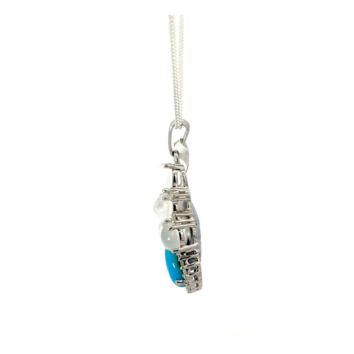 Dainty Turquoise Moonstone Long Pendant Necklace for Wedding Gift For Mother In New Condition For Sale In New York, NY