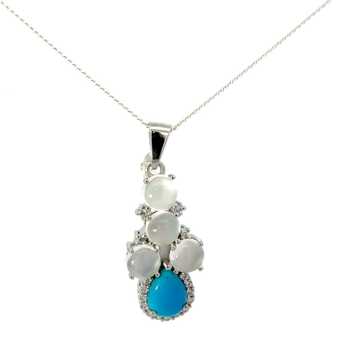 Dainty Turquoise Moonstone Long Pendant Necklace for Wedding Gift For Mother For Sale 1