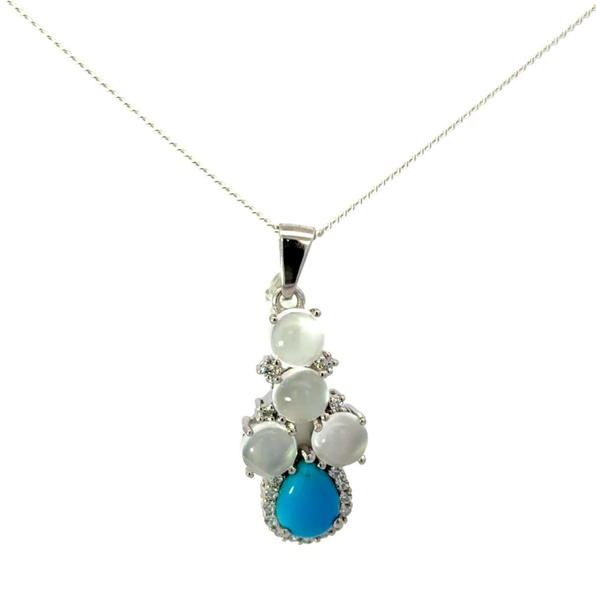 Dainty Turquoise Moonstone Long Pendant Necklace for Wedding Gift For Mother For Sale 2