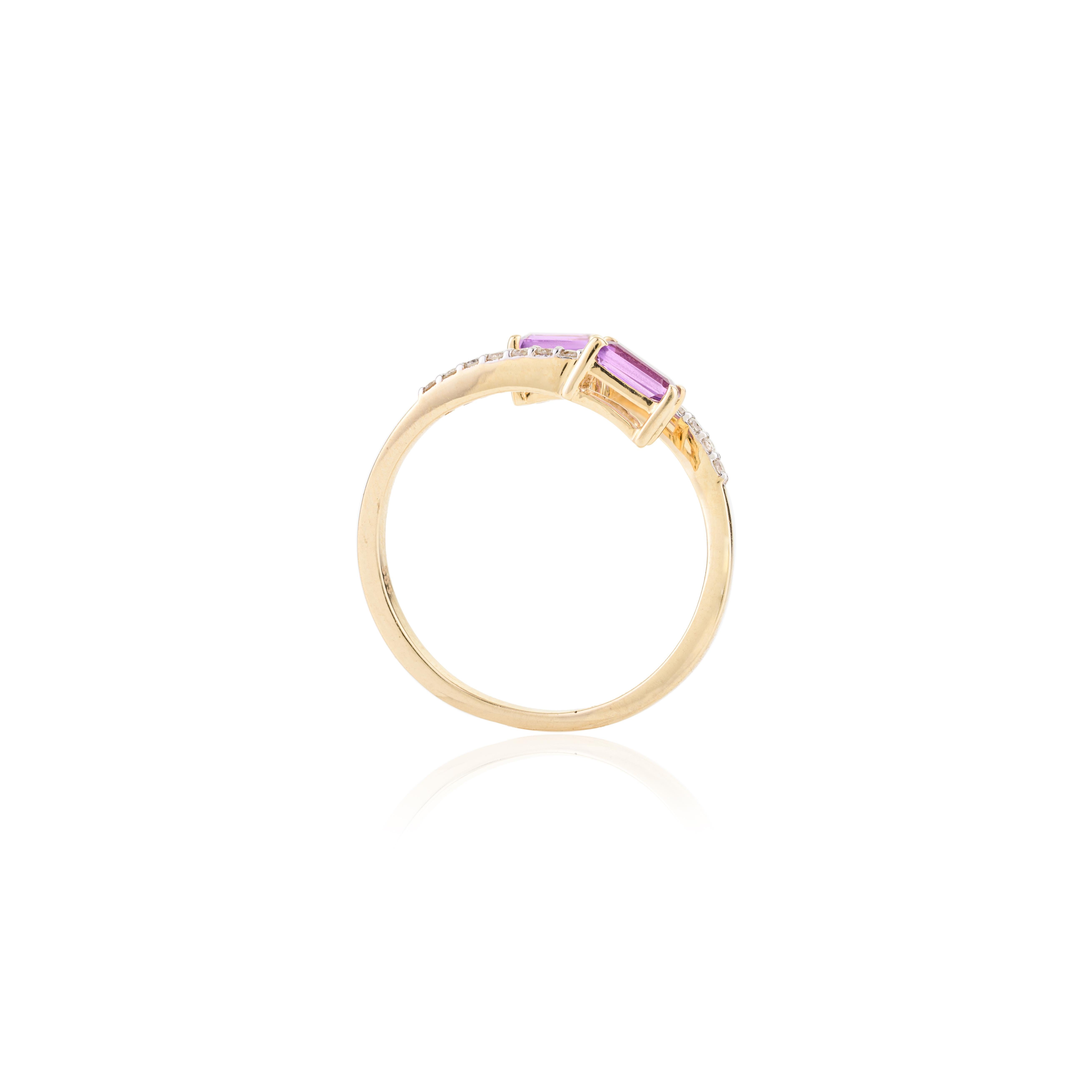For Sale:  Dainty Two Stone Amethyst By Pass Ring Gift for Her in 14k Solid Yellow Gold 10