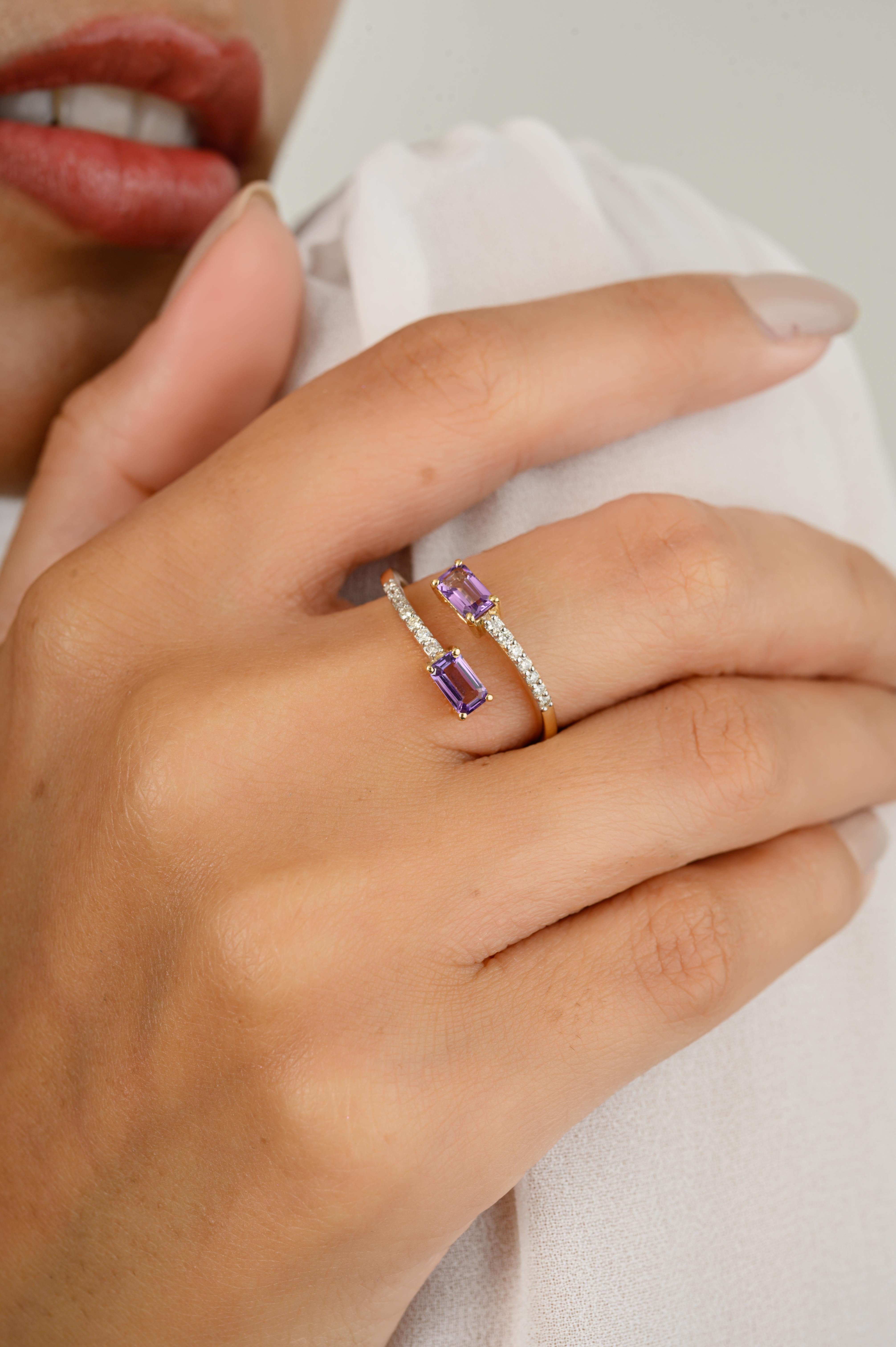 For Sale:  Dainty Two Stone Amethyst By Pass Ring Gift for Her in 14k Solid Yellow Gold 2