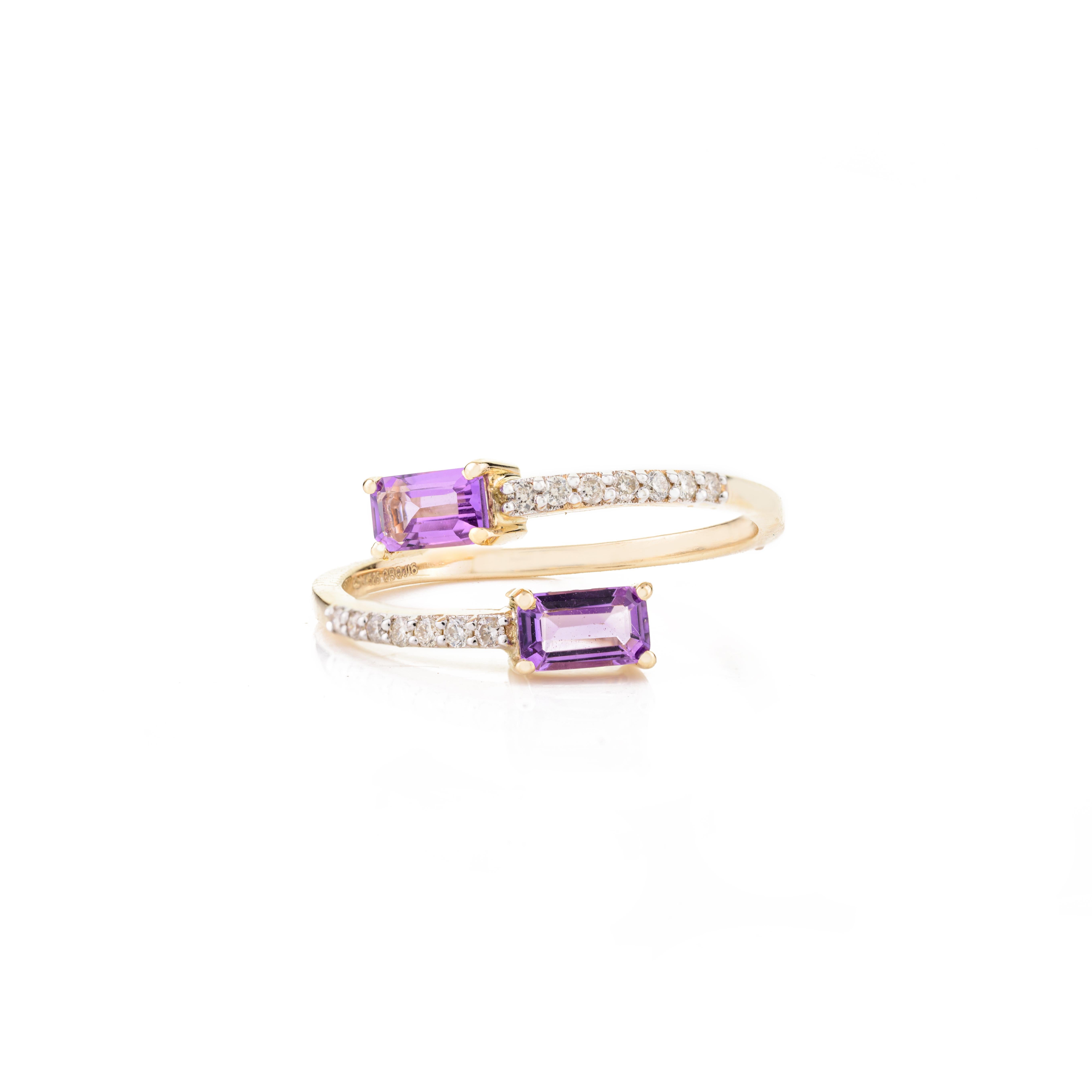 For Sale:  Dainty Two Stone Amethyst By Pass Ring Gift for Her in 14k Solid Yellow Gold 3