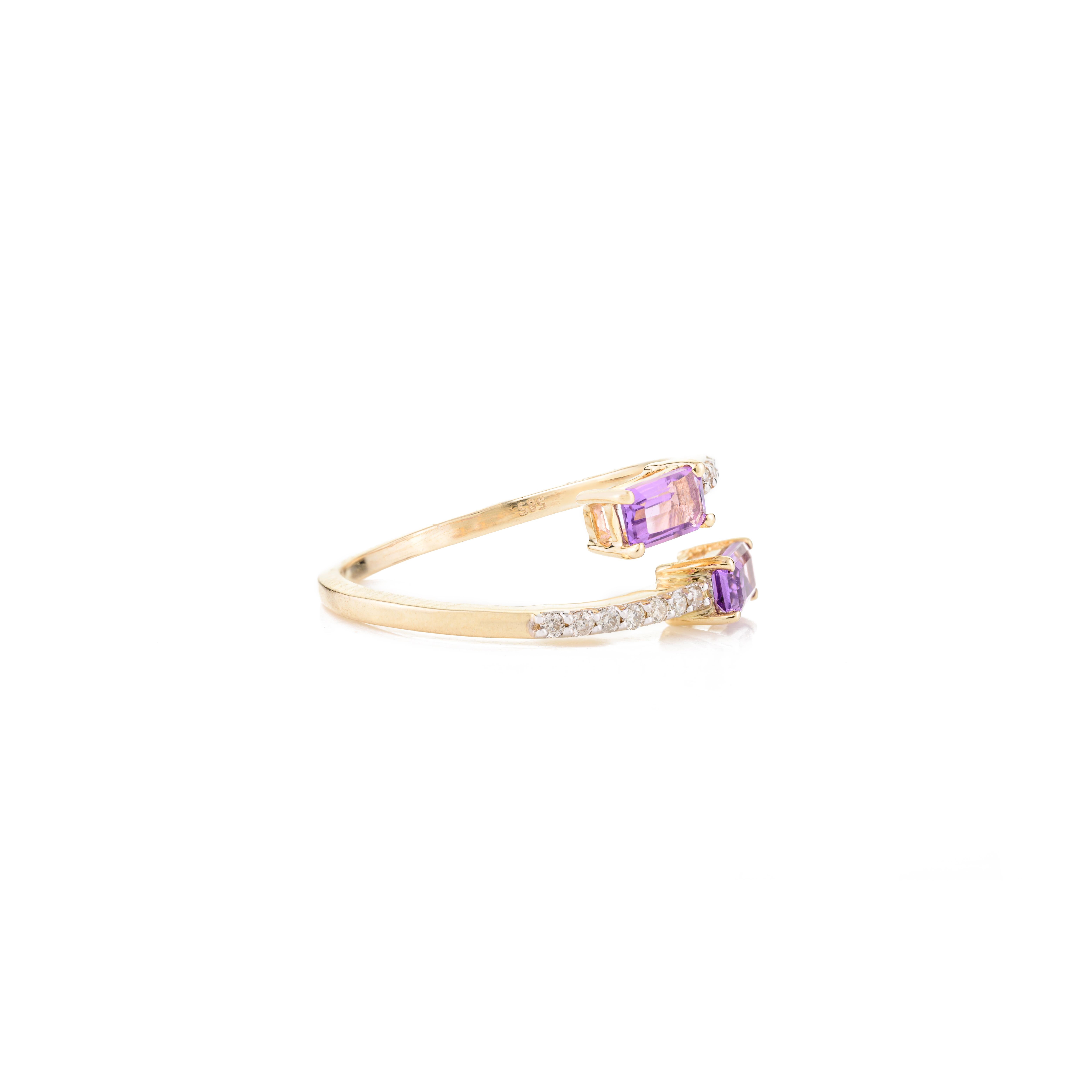 For Sale:  Dainty Two Stone Amethyst By Pass Ring Gift for Her in 14k Solid Yellow Gold 5