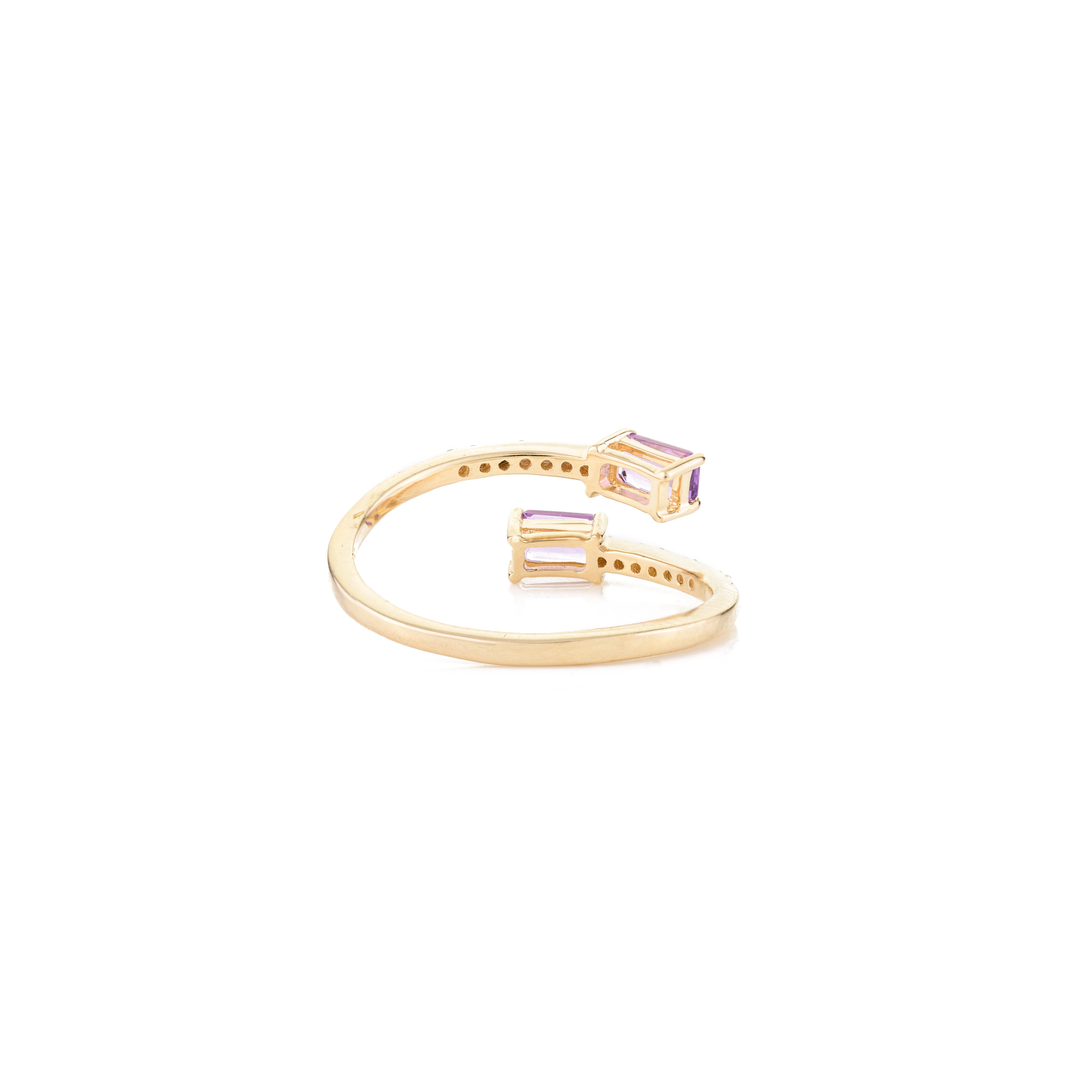 For Sale:  Dainty Two Stone Amethyst By Pass Ring Gift for Her in 14k Solid Yellow Gold 7