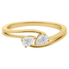 Dainty Two Stone Pear SI/H Diamond Minimalist Ring 18 Karat Yellow Gold