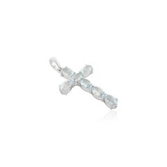 Dainty Unisex 1.16 CTW Aquamarine Cross Pendant Made in 18k Solid White Gold