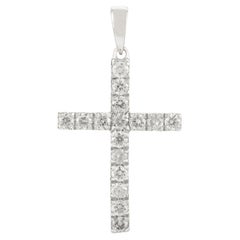 Dainty Unisex Diamond Cross Pendant Made in 14k Solid White Gold