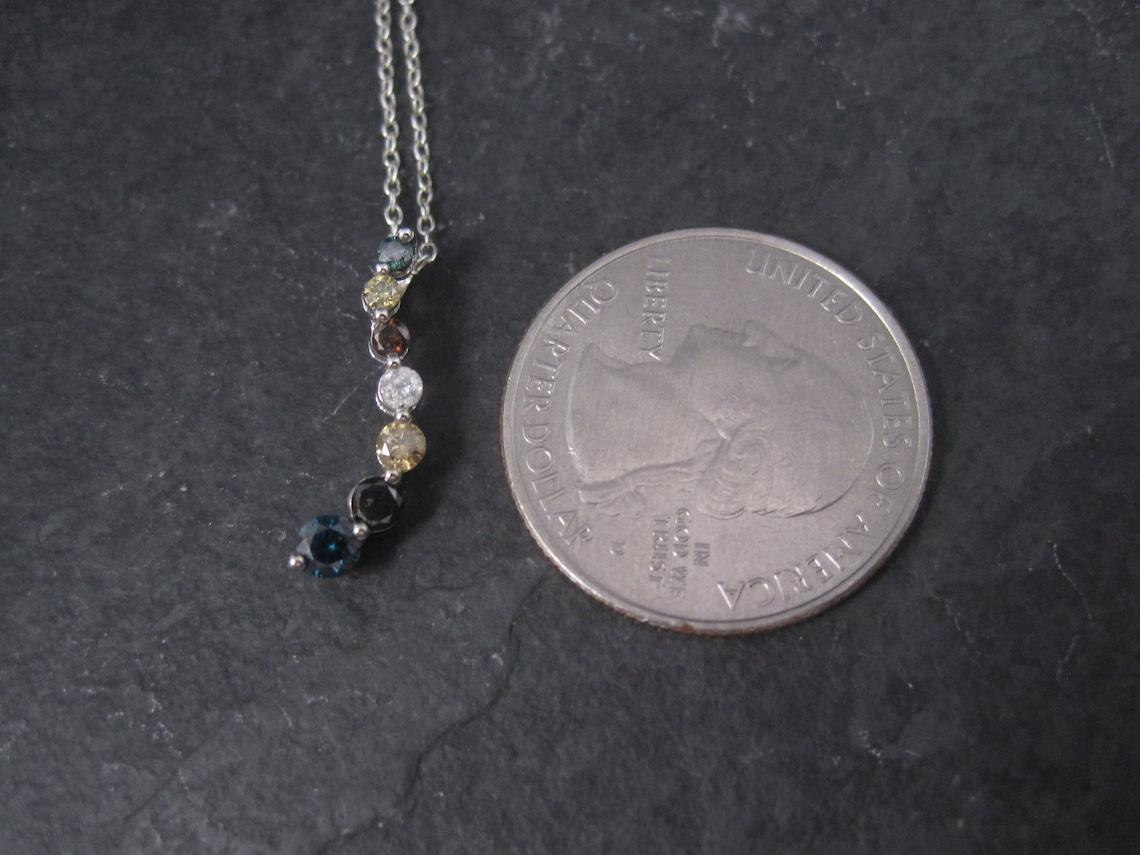 Dainty Vintage 10K Colored Diamond Journey Pendant Necklace For Sale 6