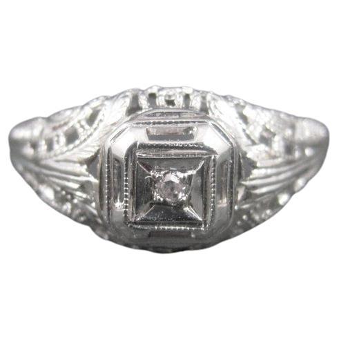 Dainty Vintage 10K Filigree Diamond Promise Ring Size 6 For Sale