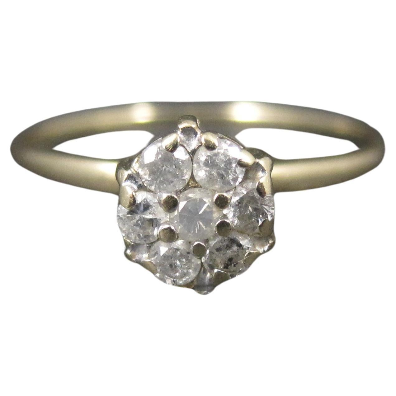 Dainty Vintage 10K High Set Diamond Cluster Ring Size 6