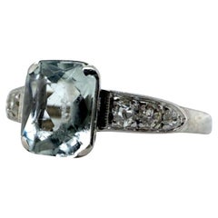 Dainty Vintage Aquamarine 
Diamond Ring 14K White Gold