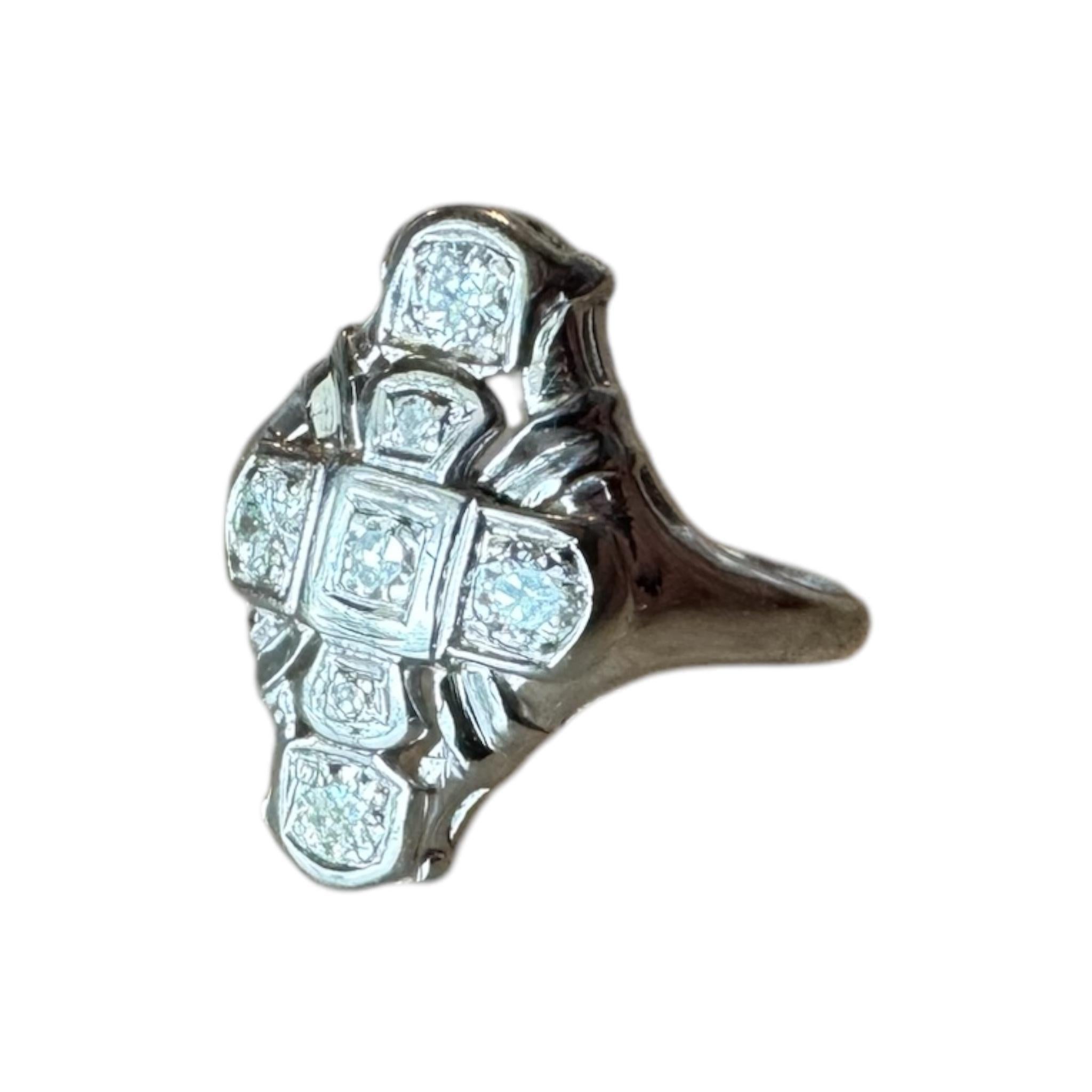 Dainty Vintage Diamond Cocktail Ring 14K White Gold In Good Condition For Sale In Montgomery, AL