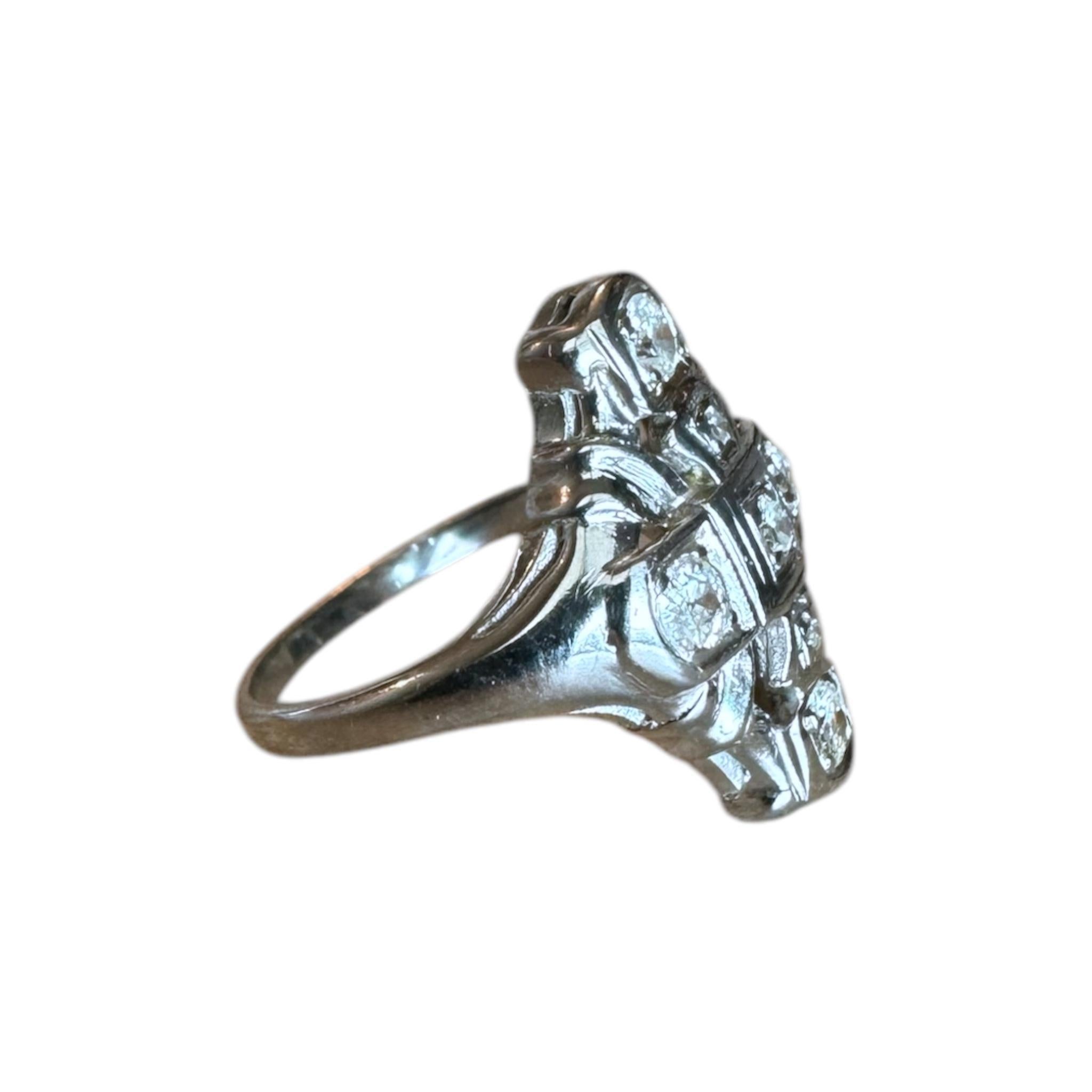 Dainty Vintage Diamond Cocktail Ring 14K White Gold For Sale 1