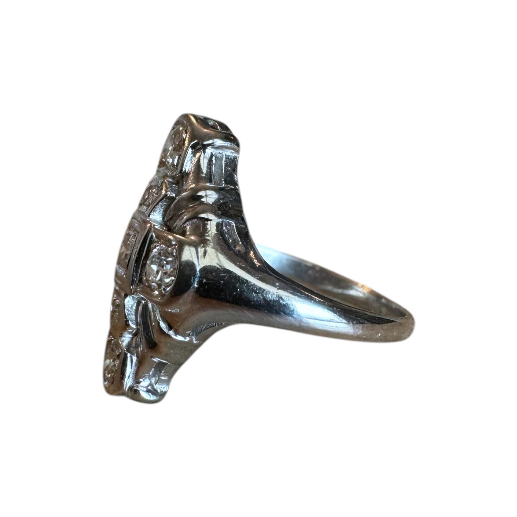 Dainty Vintage Diamond Cocktail Ring 14K White Gold For Sale 2