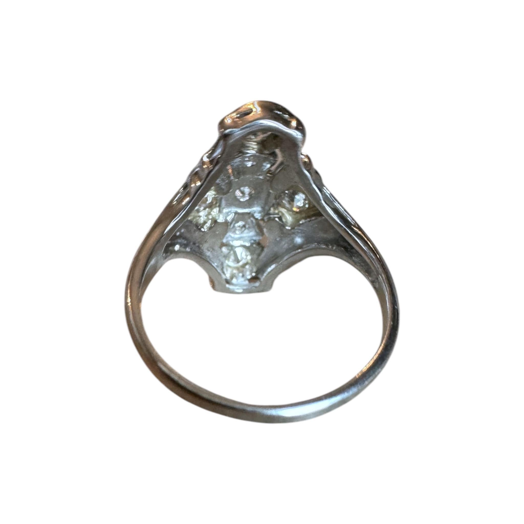 Dainty Vintage Diamond Cocktail Ring 14K White Gold For Sale 3