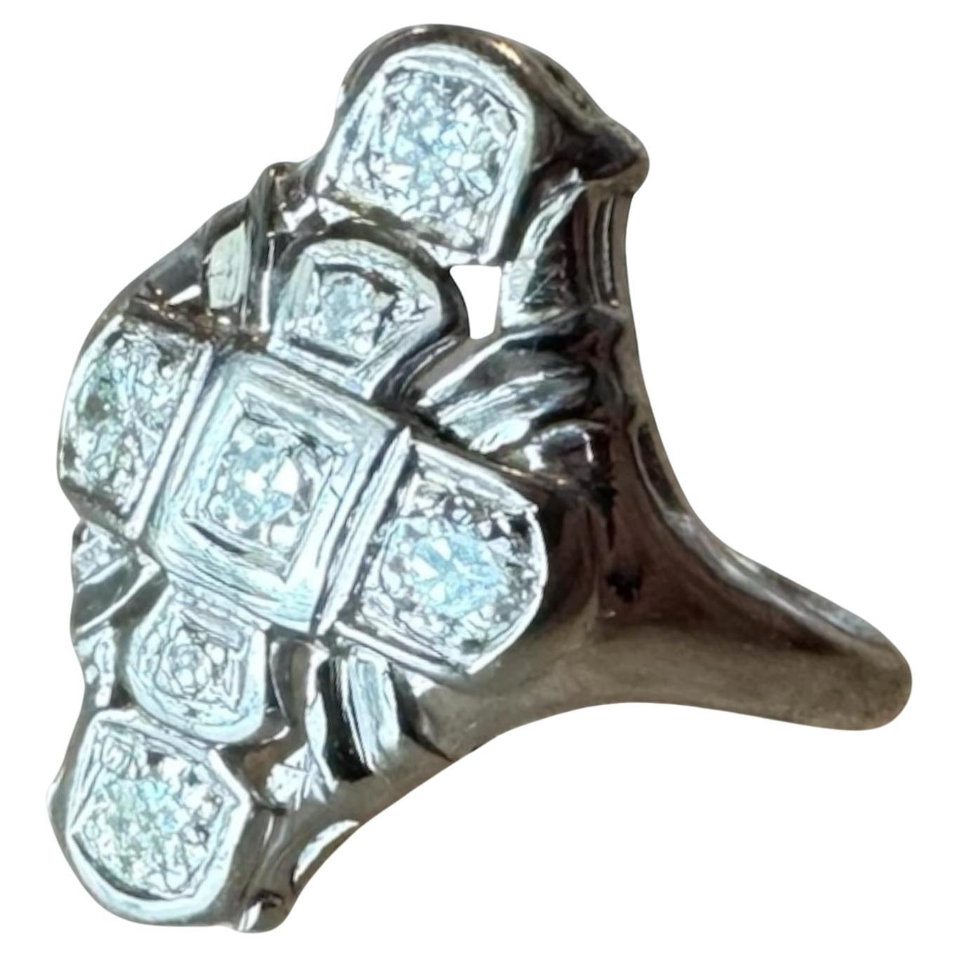Dainty Vintage Diamond Cocktail Ring 14K White Gold