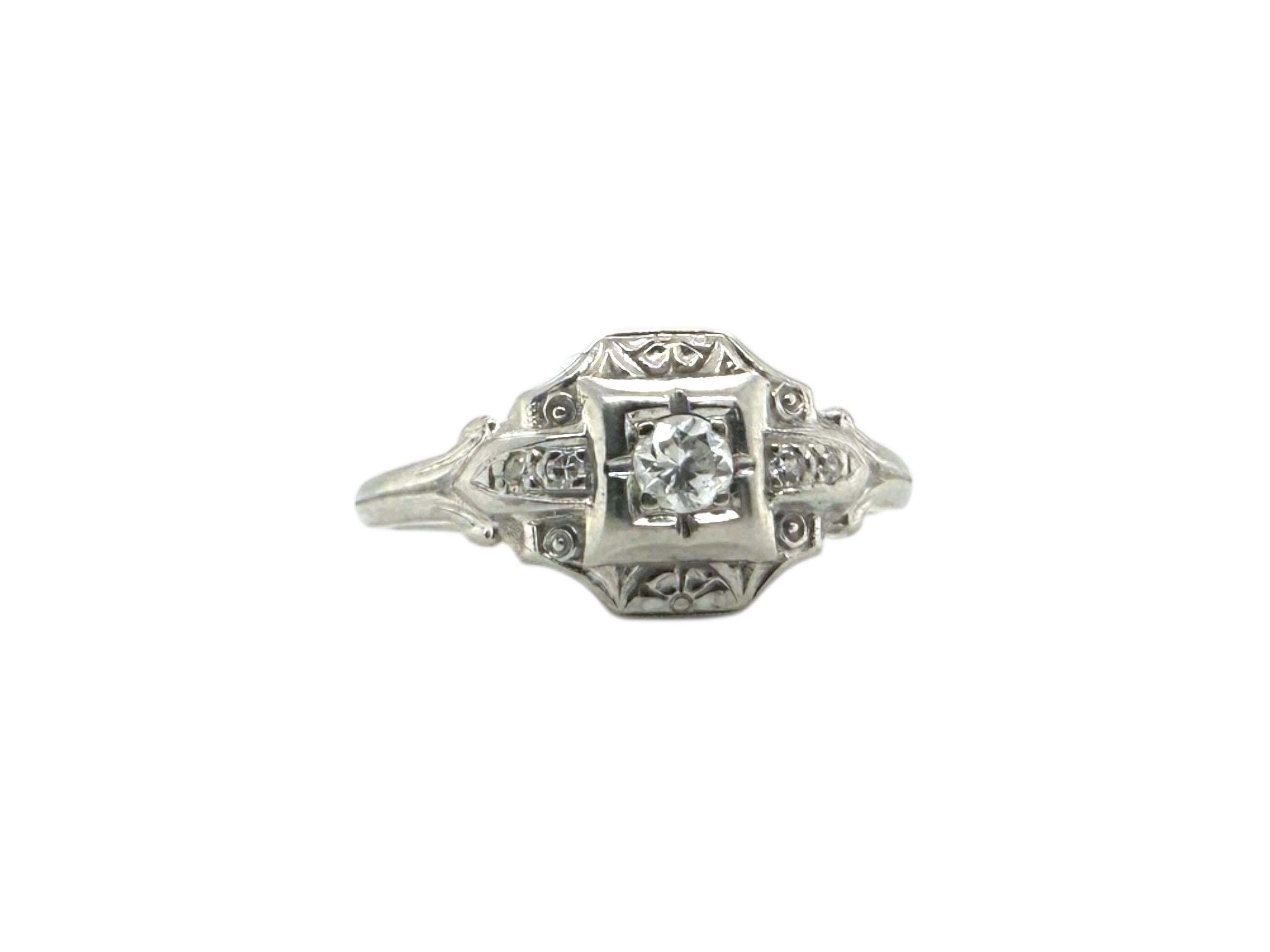 Old European Cut Dainty Vintage Diamond Ring 18K White Gold
