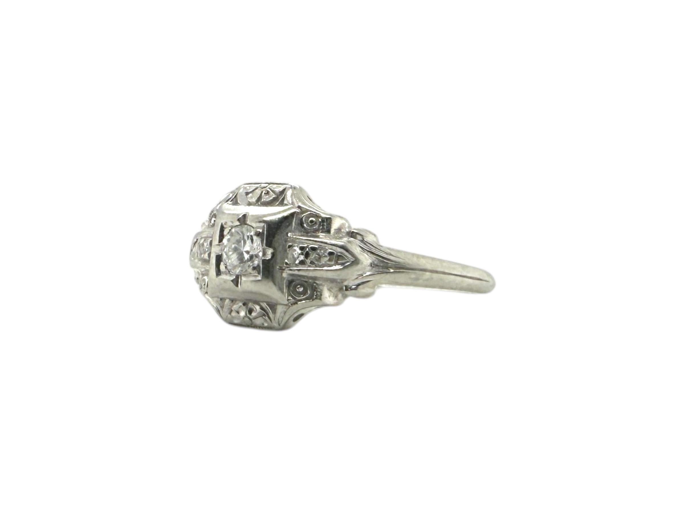 Women's Dainty Vintage Diamond Ring 18K White Gold