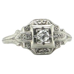 Dainty Vintage Diamond Ring 18K White Gold