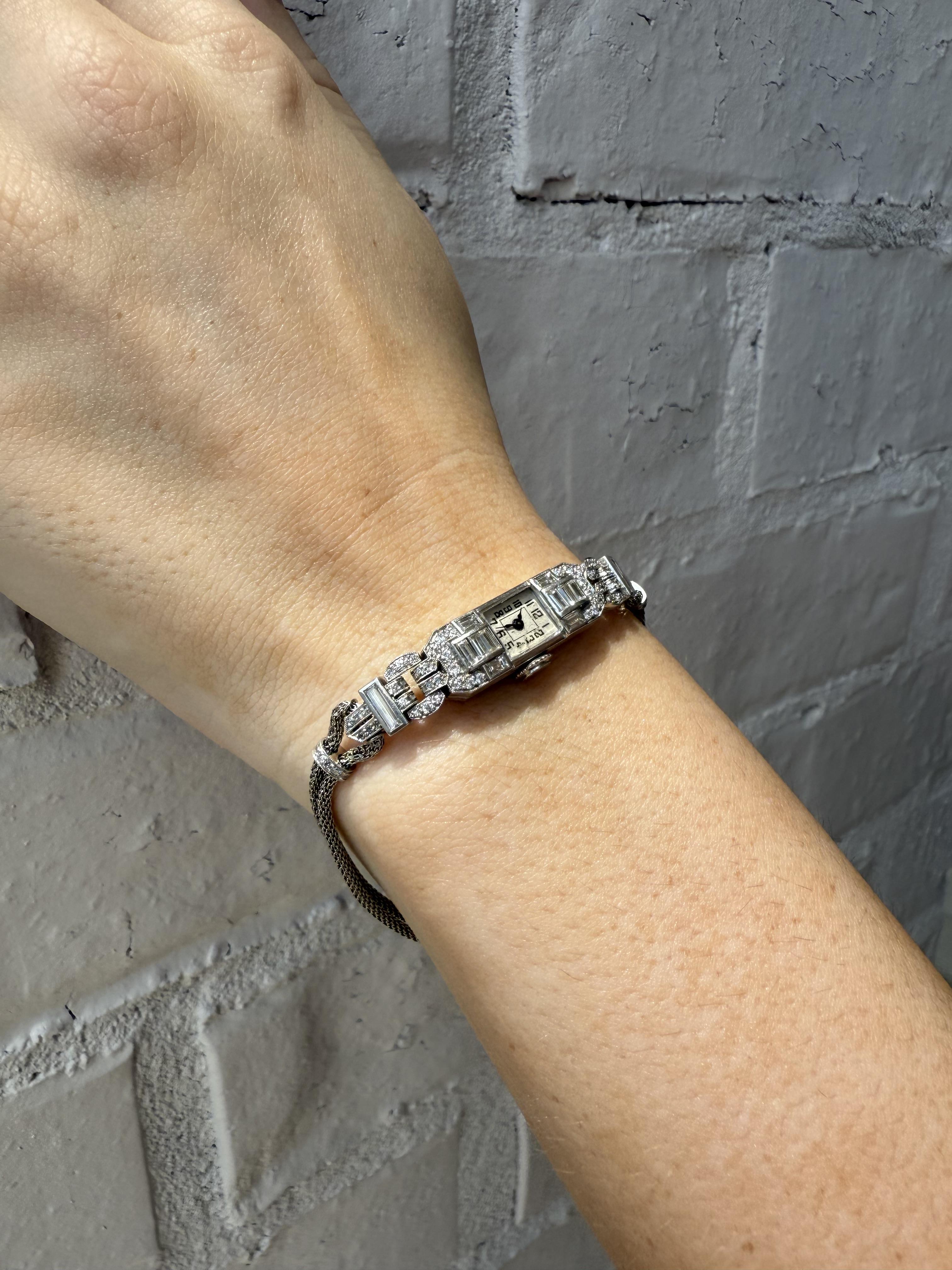 Art Deco Dainty Vintage Platinum Diamond Watch For Sale