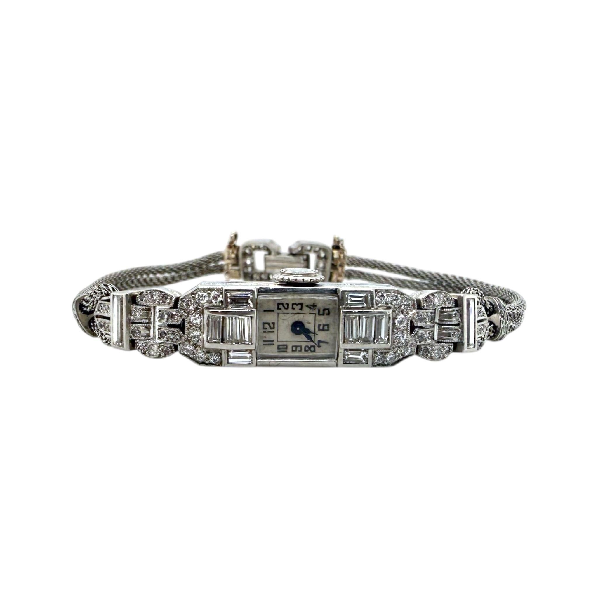 Women's Dainty Vintage Platinum Diamond Watch For Sale