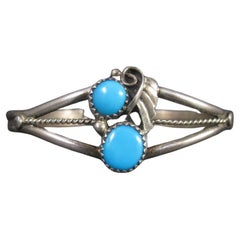 Dainty Retro Southwestern Sterling Turquoise Cuff Bracelet 6 Inches