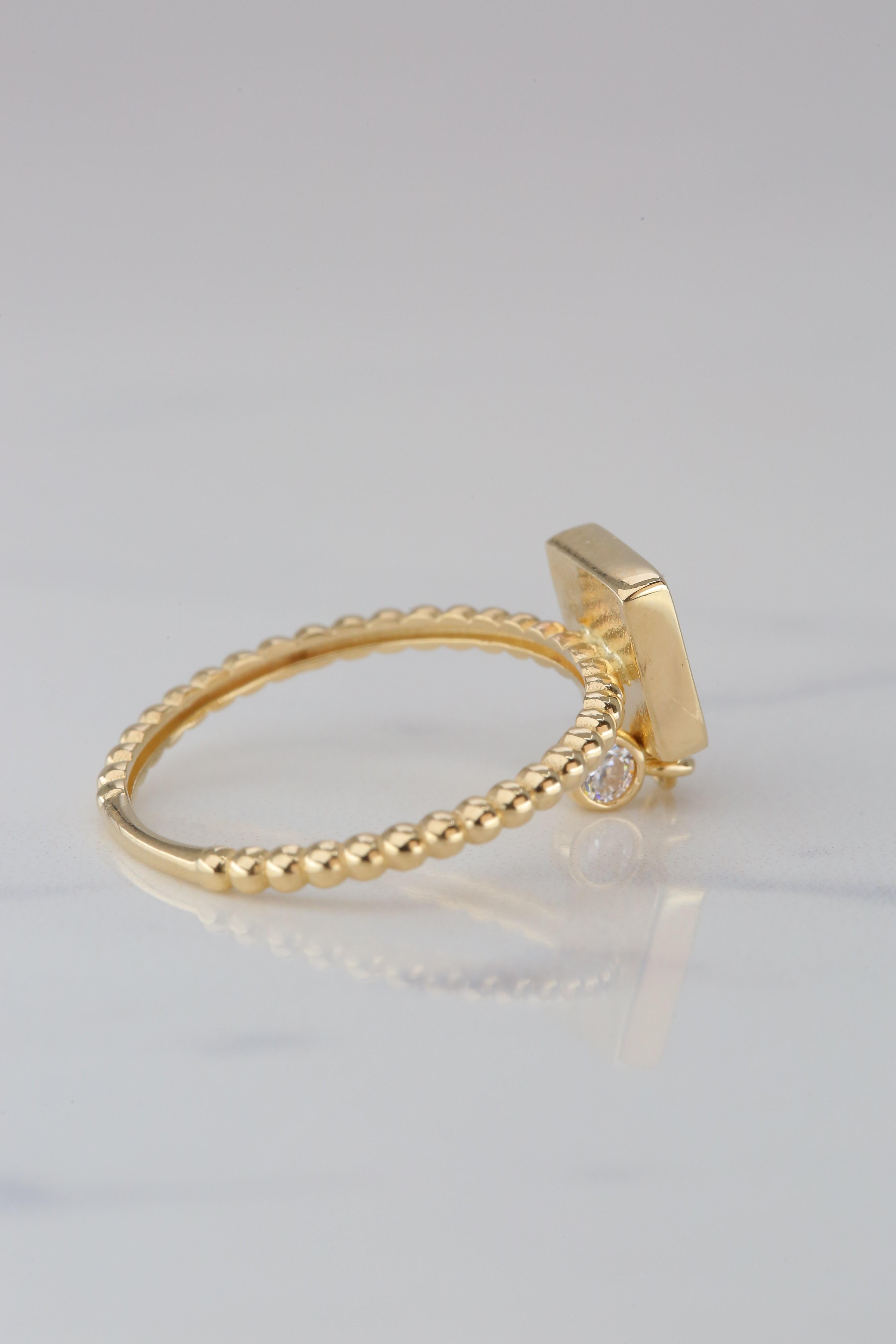 Dainty Zircon Enameled and Lapis Ring, 14K Gold, Minimalist Style Ring 5