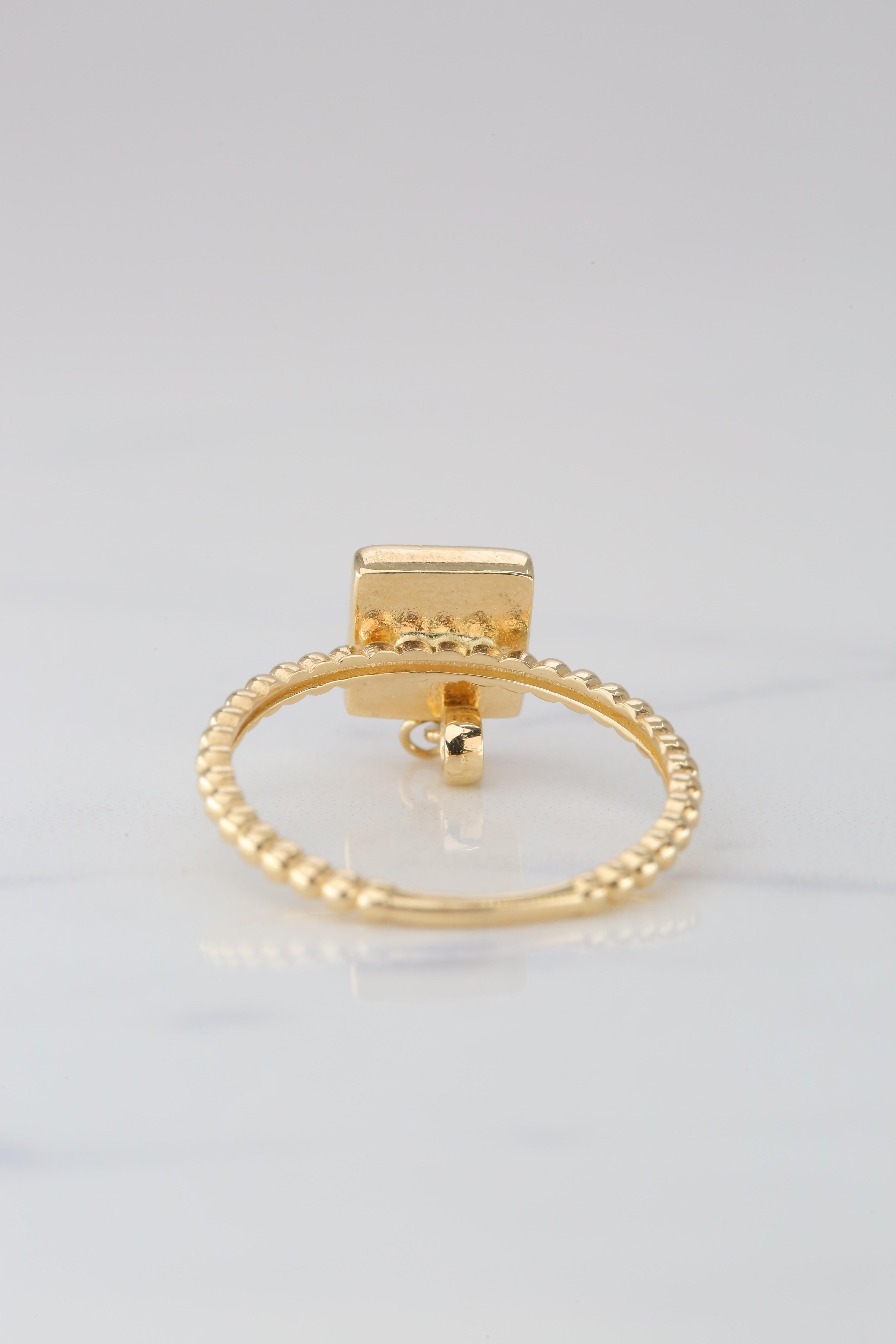 Dainty Zircon Enameled and Lapis Ring, 14K Gold, Minimalist Style Ring 6