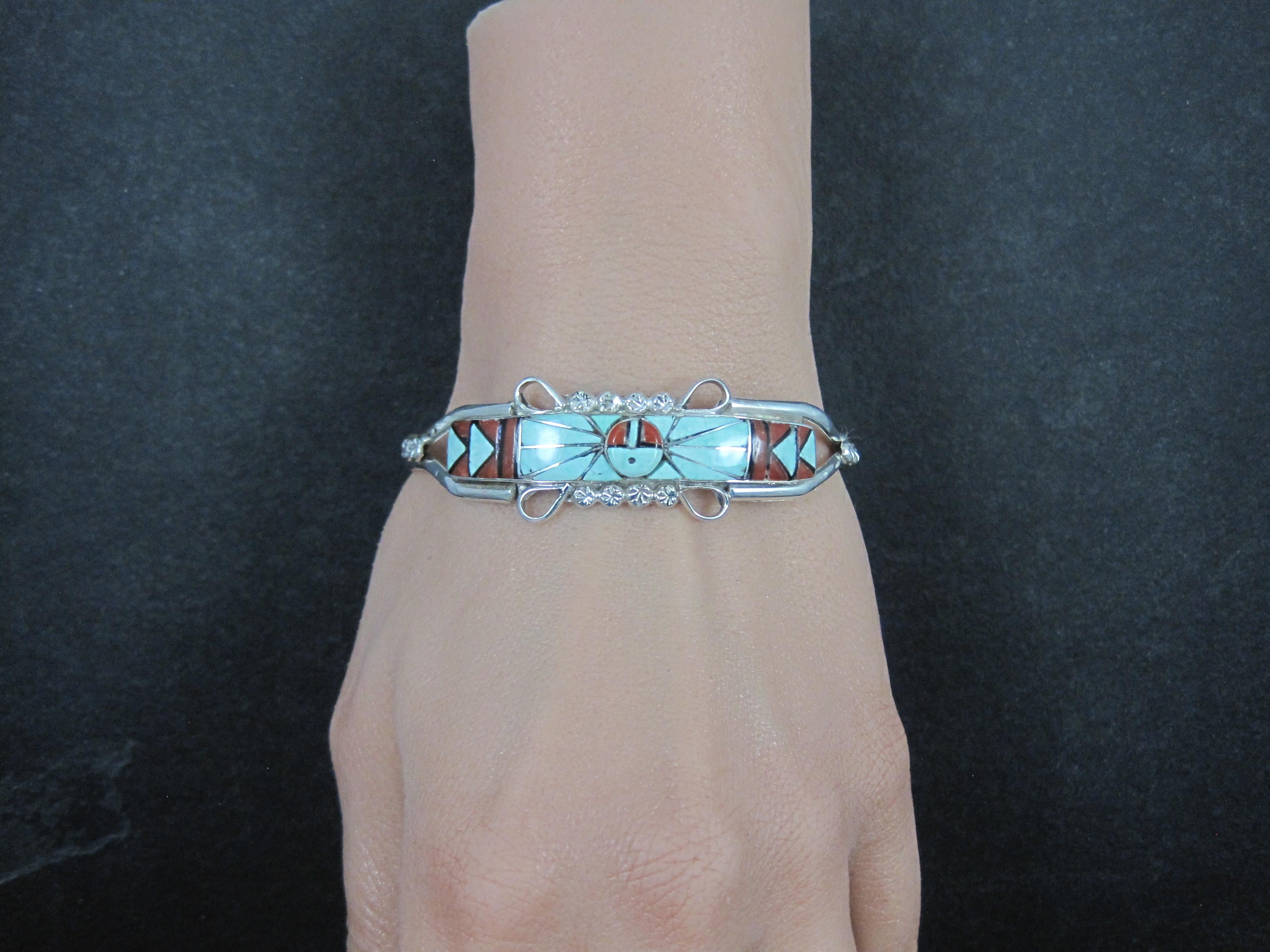 Dainty Zuni Sunface Inlay Cuff Bracelet 6.5 Inches For Sale 4