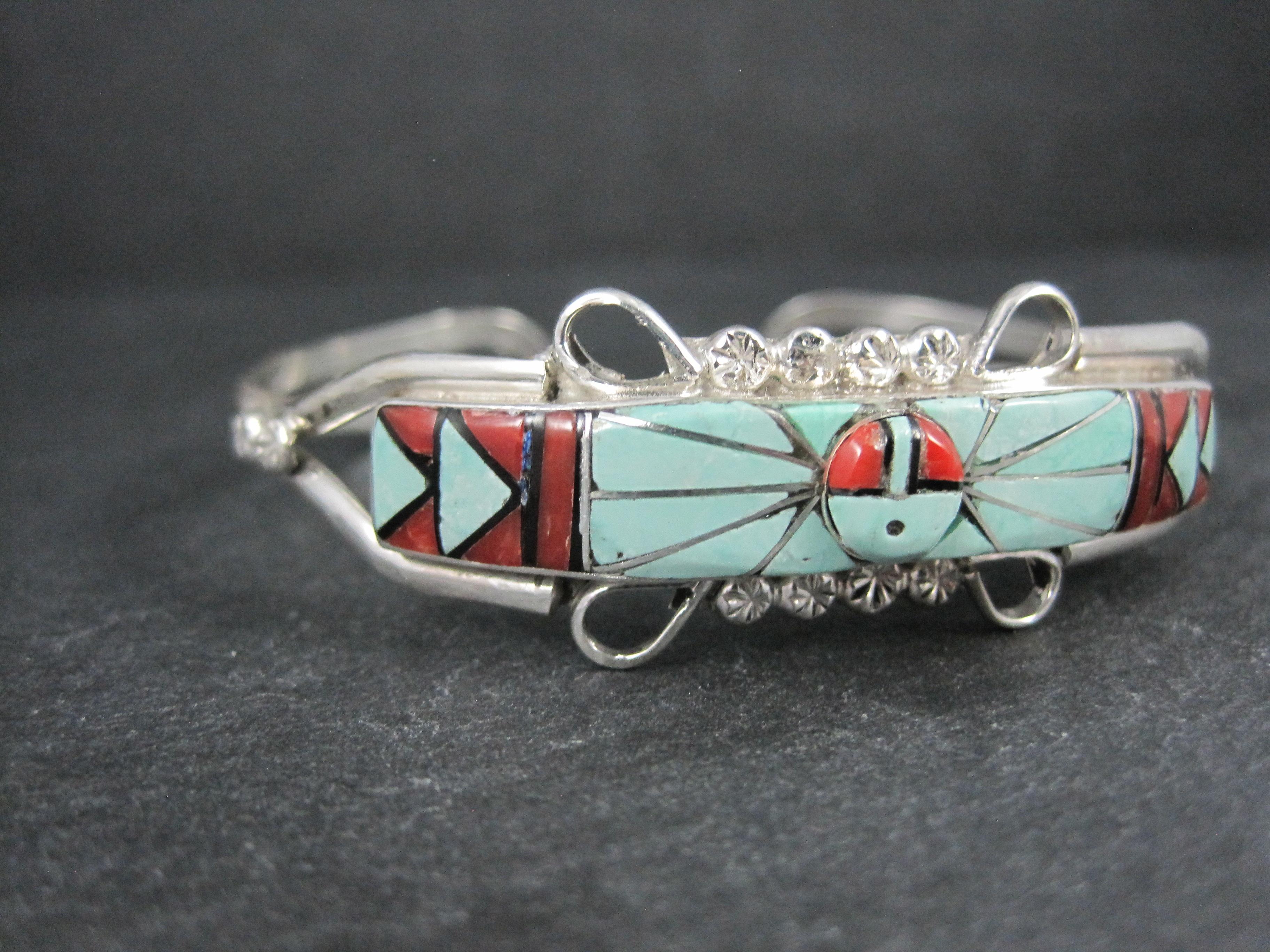 Native American Dainty Zuni Sunface Inlay Cuff Bracelet 6.5 Inches For Sale