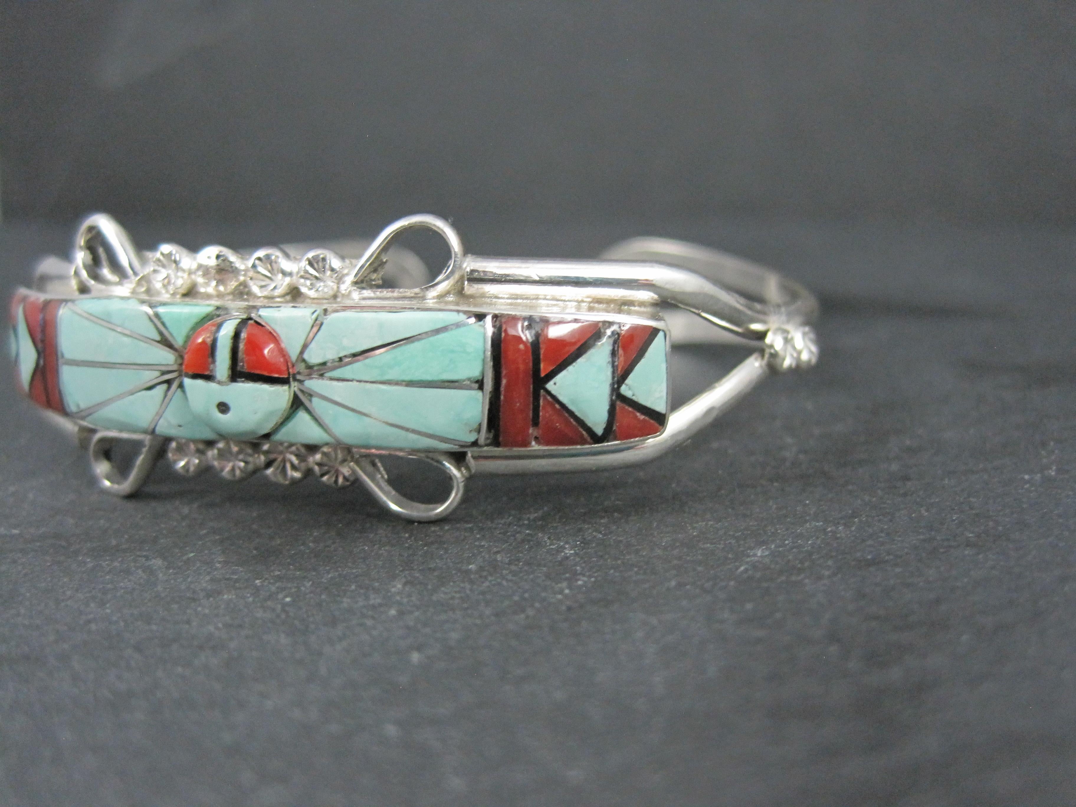 Mixed Cut Dainty Zuni Sunface Inlay Cuff Bracelet 6.5 Inches For Sale