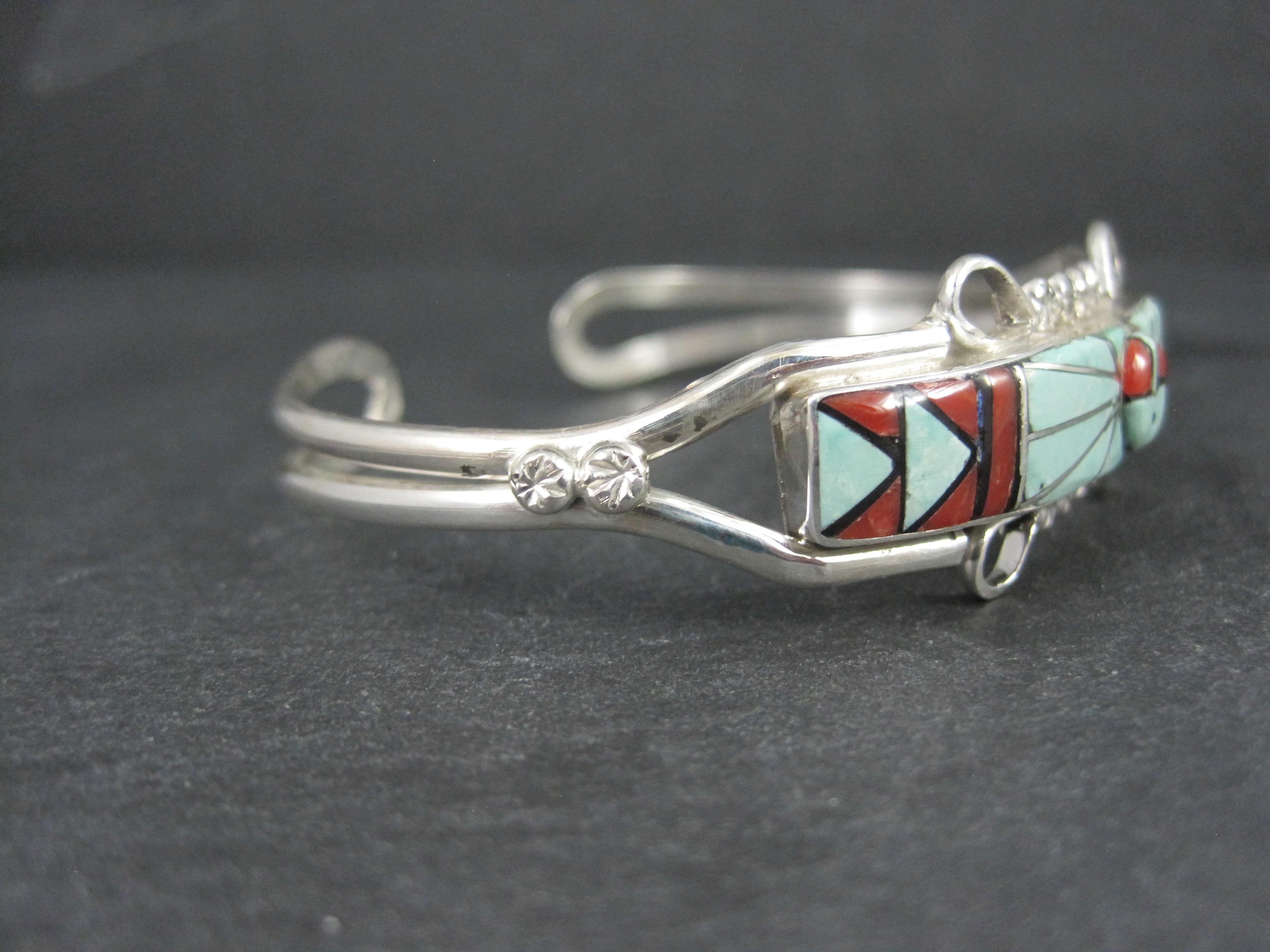 Dainty Zuni Sunface Inlay Cuff Bracelet 6.5 Inches In New Condition For Sale In Webster, SD