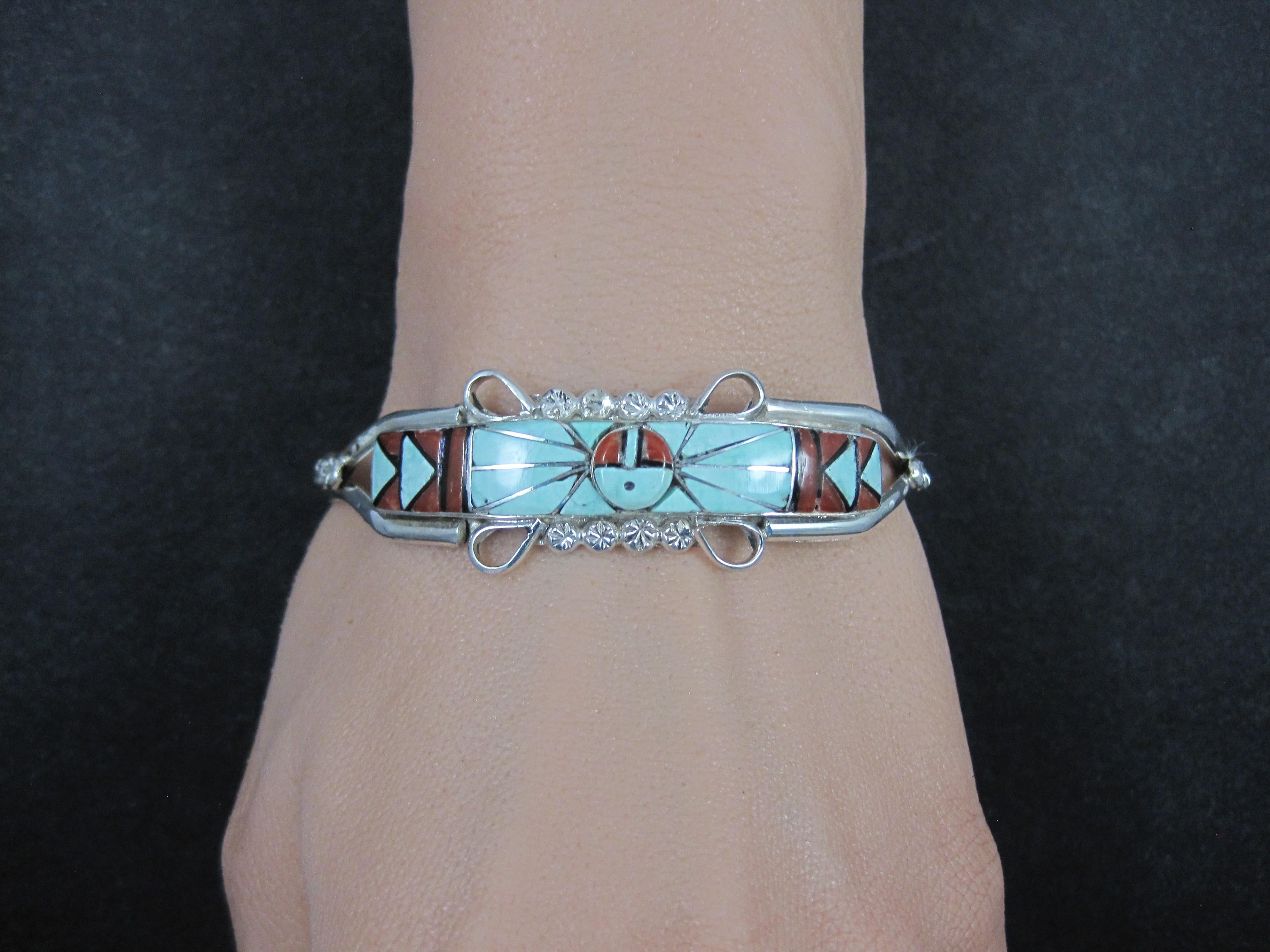 Dainty Zuni Sunface Inlay Cuff Bracelet 6.5 Inches For Sale 3